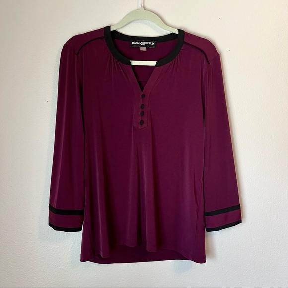 Karl Lagerfeld Paris Contrast Trim Pintuck Blouse Top - Picture 1 of 5